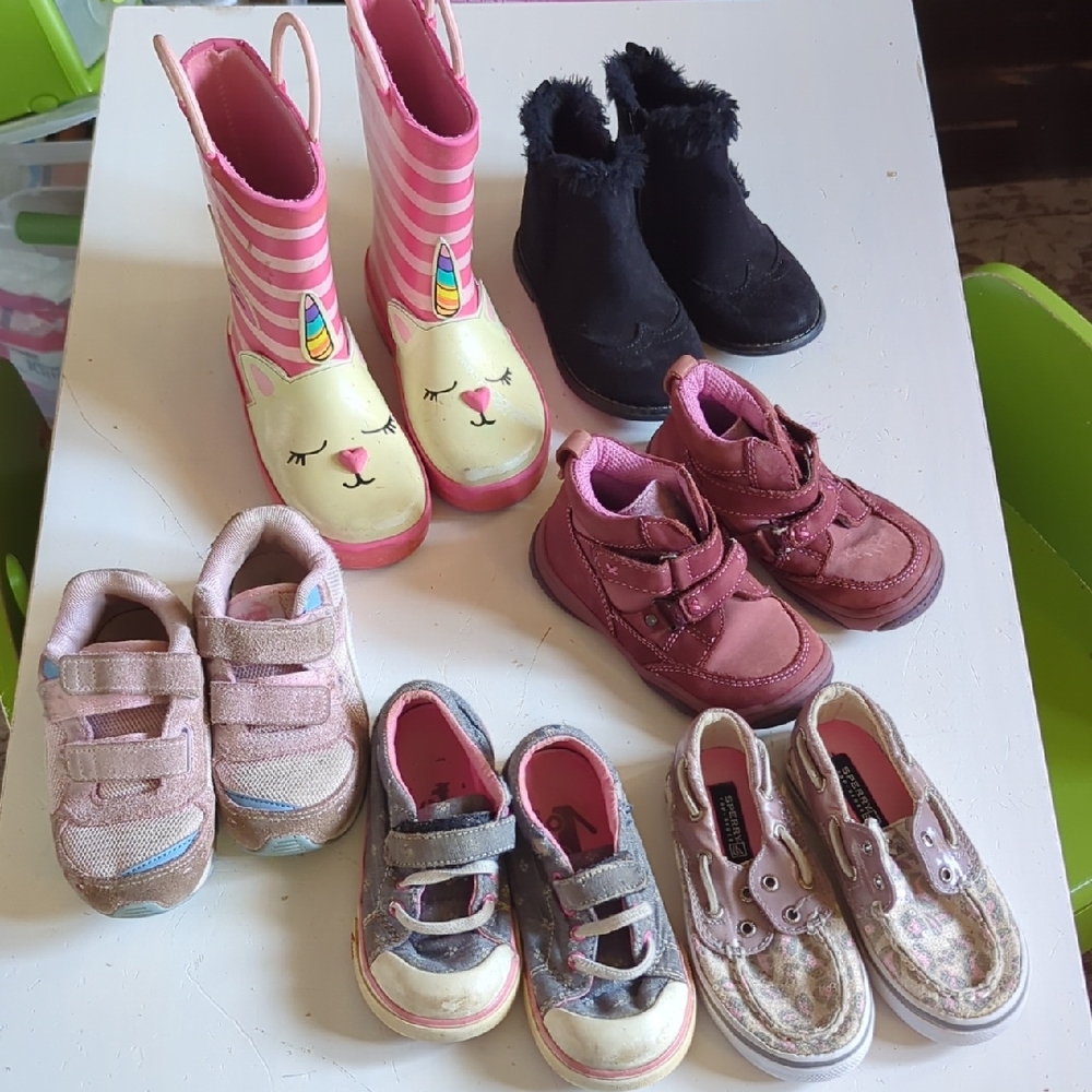 Kids Toddler Unicorn Rain Boots, Puma & Assorted Girls Shoes Bundle 8